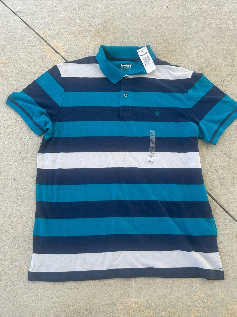 Timberland Men’s Teal, Navy & White Horizontal Stripe Polo